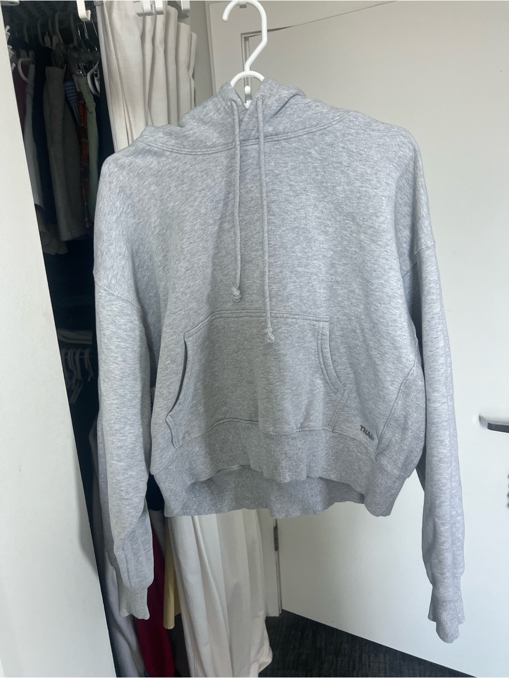 Aritzia Light Gray Cropped Hoodie Sweatshirt
